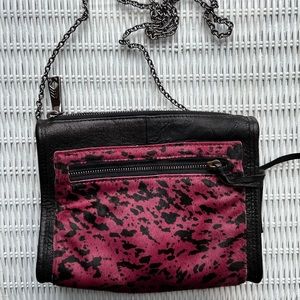 Brand new Lauren Merkin bag- black leather & wine horsehair with chain strap